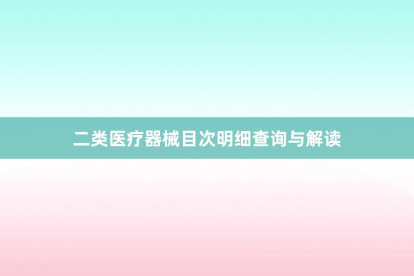 二类医疗器械目次明细查询与解读